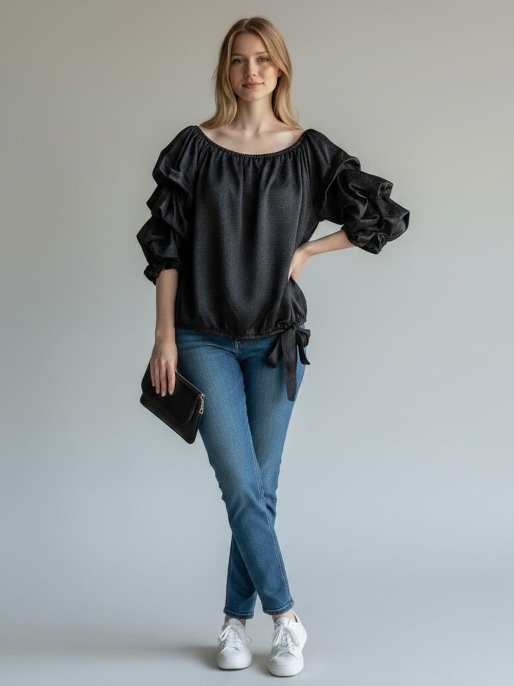 Vince Camuto Black Off Shoulder Ruffle Sleeve Top XL - Picture 3 of 14